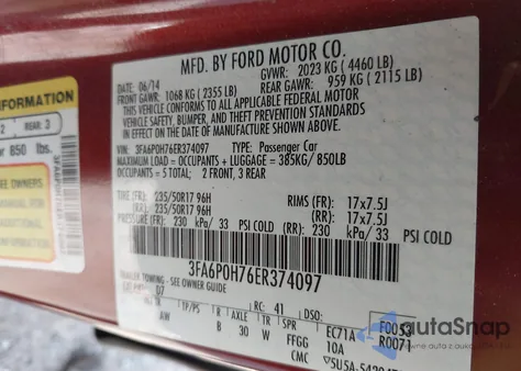 2014 Ford Fusion Se z USA, uszkodzony, nr VIN 3FA6P0H76ER374097